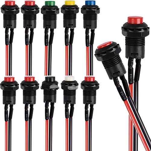 RUNCCI-YUN 10 Stk. Ein/Aus-Taster Rund Drucktaster 12mm DS-425A ON/OFF selbst Latching Push Button Switch 6 Farbe (mit Draht) von RUNCCI-YUN