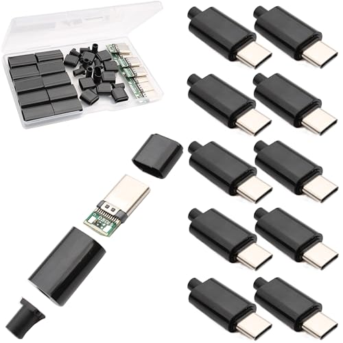 RUNCCI-YUN 10 Stück Micro USB 3.1 Typ C Stecker 24 Pins, DIY micro Typ C usb 3.1 buchse löten SMT-Typ mit schwarzem Gehäusedeckel von RUNCCI-YUN
