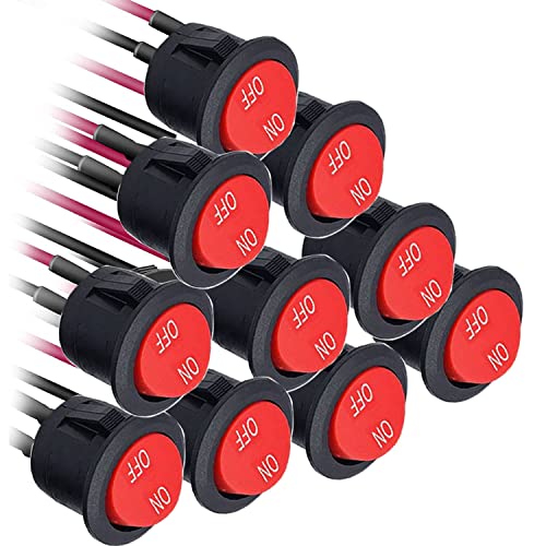 RUNCCI-YUN 10PCS Runde Wippschalter ON-OFF Kippschalter 12V KFZ Schalter SPST Mini Wippschalter 20mm 2-pin 6A/250V 10A/125V AC für Motorrad, Limousine, Boot (Rot mit Draht) von RUNCCI-YUN