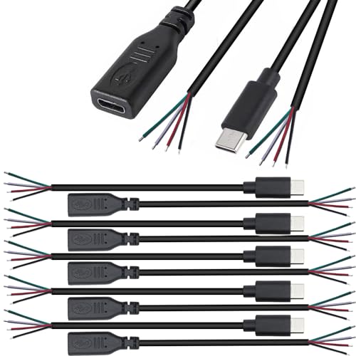 RUNCCI-YUN 10PCS USB C Stecker Buchse Kabel,USB C Stecker Buchse löten 22AWG 5V 2A 4-Draht USB C Verlängerungskabel für installierte USB C-Geräte oder Ersatz-Reparatur-DIY-Kabel von RUNCCI-YUN