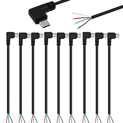 RUNCCI-YUN 10PCS USB C Stecker Kabel, 90 Grad,USB C stecker löten 28AWG 5 V/3 A 4-Draht USB C Verlängerungskabel für installierte USB-C-Geräte oder Ersatz-Reparatur-DIY-Kabel25cm/9.84in von RUNCCI-YUN
