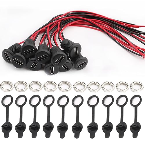 RUNCCI-YUN 10Pcs wasserdichte USB-C buchse 2-Draht einbau Typ-C-Buchse,USB-C-Buchse für Panelmontage-mit Muttern-Sicherungsplatte Staubkappe RUNCCI-YUN 10Pcs wasserdichte USB-C buchse 2-Draht einbau Typ-C-Buchse,USB-C-Buchse für Panelmontage-mit Muttern-Sicherungsplatte Staubkappe von RUNCCI-YUN