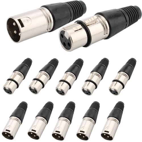 RUNCCI-YUN 12PCS 3-polige XLR-Stecker und-Buchsen,XLR-Anschlüsse,Mikrofonkabelstecker,Mikrofon-Audiobuchse XLR-Lötanschluss XLR Einbaubuchse Buchse,für Mikrofonlautsprecher（Silber） von RUNCCI-YUN