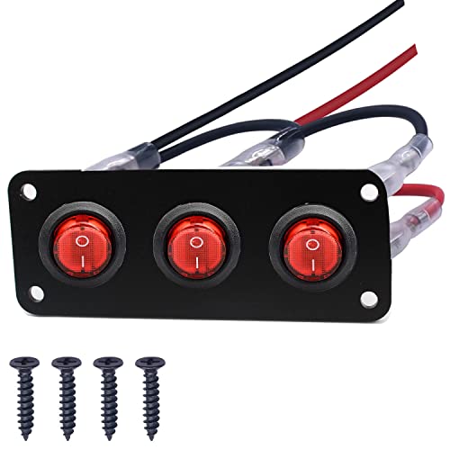 RUNCCI-YUN 12V/24V Schalter Panel,3 Gang, ON-OFF Auto Kippschalter Panel, SPST 3 Polig 2 Position Runden Wippschalter Kippschalter Panel mit Rot LED Licht für RV, Auto, Yacht, Marine von RUNCCI-YUN