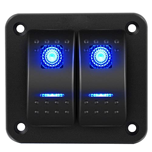 RUNCCI-YUN 12V-24V KFZ schalter,Schalter Panel,12V/24V Wippschalter Panel Wasserdicht Rocker Kippschalter Panel mit LED Licht +DIY Aufkleberetiketten für Auto RV Marine Boot Wohnmobil (Blau) von RUNCCI-YUN