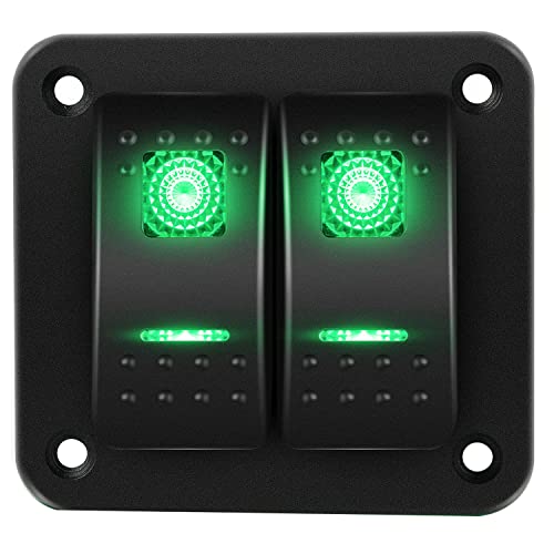 RUNCCI-YUN 12V-24V KFZ schalter,Schalter Panel,12V/24V Wippschalter Panel Wasserdicht Rocker Kippschalter Panel mit LED Licht +DIY Aufkleberetiketten für Auto RV Marine Boot Wohnmobil (Grün) von RUNCCI-YUN