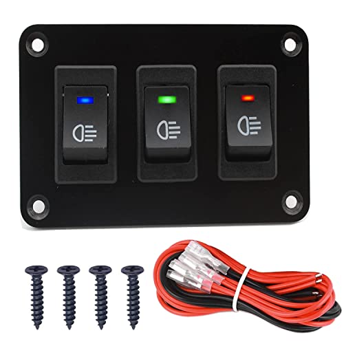 RUNCCI-YUN 12v KFZ schalter,wippschalter panel 12V 2 polig 2P SPST an-aus Schalter für Nebelscheinwerfer wippschalter 12v beleuchtet kfz für Auto Boot (12V 30A/Rot+Blau+Grün) von RUNCCI-YUN