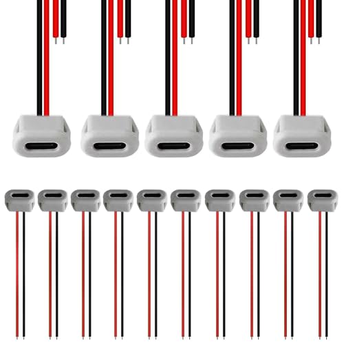 RUNCCI-YUN 15Pcs USB-C buchse 2-Draht einbau Typ-C-Buchse，USB Pigtail Kabel USB einbaubuchse,USB-C-Buchse für Panelmontage 3A Schnelllade-Typ-C-Buchse mit Schnappnut Schnalle,weiß von RUNCCI-YUN