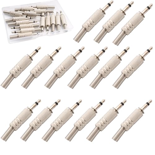 RUNCCI-YUN 15Stück TS Mono-Stecker 3,5mm Löten DIY Audiokabel Stecker,Ersatz-Klinkenstecker für Kopfhörer und Headset(Silber) von RUNCCI-YUN
