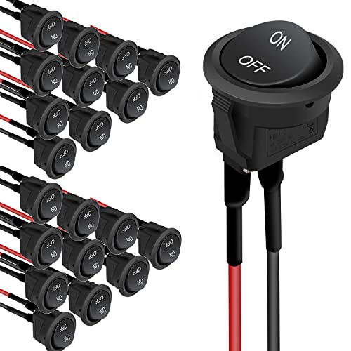 RUNCCI-YUN 20PCS Runde Wippschalter ON-OFF Kippschalter 12V KFZ Schalter SPST Mini Wippschalter 20mm 2-pin 6A/250V 10A/125V AC für Motorrad, Limousine, Boot (mit Draht) von RUNCCI-YUN