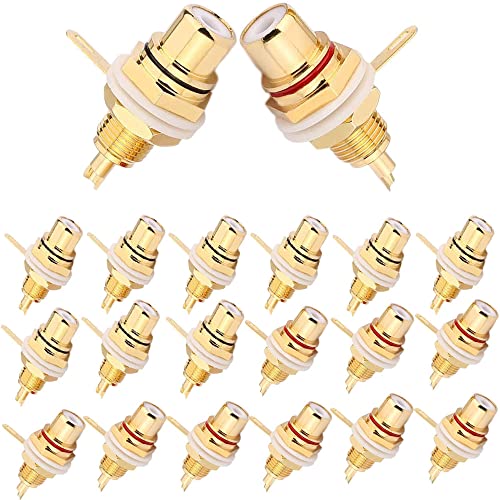 RUNCCI-YUN 20 Stück 24 K vergoldete Klinkenstecker weiblich RCA, Anschluss Audio/Video RCA, Montageklemme auf RCA-Platte, Chassis-Adapter von RUNCCI-YUN