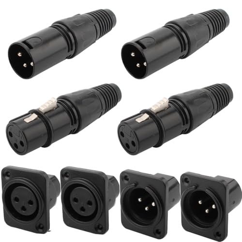 RUNCCI-YUN 4 Stück 3-polige XLR-Stecker und-Buchsen,XLR-Anschlüsse,Mikrofonkabelstecker,Mikrofon-Audiobuchse XLR-Lötanschluss+ 4 Stück XLR Einbaubuchse Buchse,für Mikrofonlautsprecher von RUNCCI-YUN