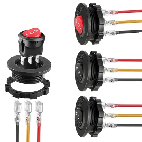 RUNCCI-YUN 4Pcs Runde kippschalter，12V 3 Position EIN-Aus-EIN mit SPDT 3 Pins Wippschalter, 6A/250V AC 10A/125V DC Selbsthemmung Runde Schalter für Auto KFZ Beleuchtet Boot Yacht RV Haushaltsgeräte von RUNCCI-YUN