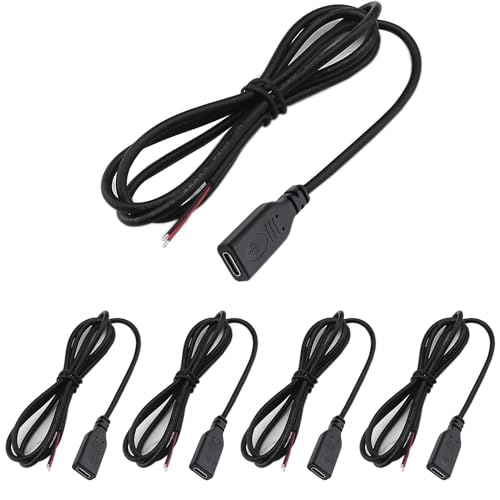 RUNCCI-YUN 5 PCS USB C Buchse Kabel,USB C Buchse löten 22AWG 5V 3A 2-Draht USB C Verlängerungskabel für Arduino, LED-Streifen 1m/39.37 inch RUNCCI-YUN 5 PCS USB C Buchse Kabel,USB C Buchse löten 22AWG 5V 3A 2-Draht USB C Verlängerungskabel für Arduino, LED-Streifen 1m/39.37 inch von RUNCCI-YUN