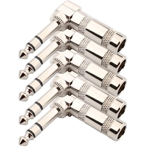 RUNCCI-YUN 5 Stück 6.35mm TRS Stecker 3 Polig 90 Grad rechtwinkliger Stereo 6.35mm TRS Löten Audio Stecker,Silber,Löt-Typ, DIY-Audio-Stecker für Lautsprecher Mikrofon Mixer Kabel von RUNCCI-YUN