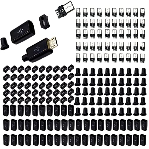 RUNCCI-YUN 50pcs Micro USB buchse,Micro USB ladebuchse,Micro USB buchse löten Typ B,Vorne 5pin /hinten 4pin,SMD,SMT 180 Grad (Schwarz) mit Gehäuse Abdeckung von RUNCCI-YUN