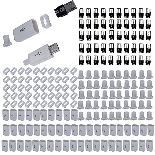 RUNCCI-YUN 50pcs Micro USB buchse,Micro USB ladebuchse,Micro USB buchse löten Typ B,Vorne 5pin /hinten 4pin,SMD,SMT 180 Grad (Weiß) mit Gehäuse Abdeckung von RUNCCI-YUN