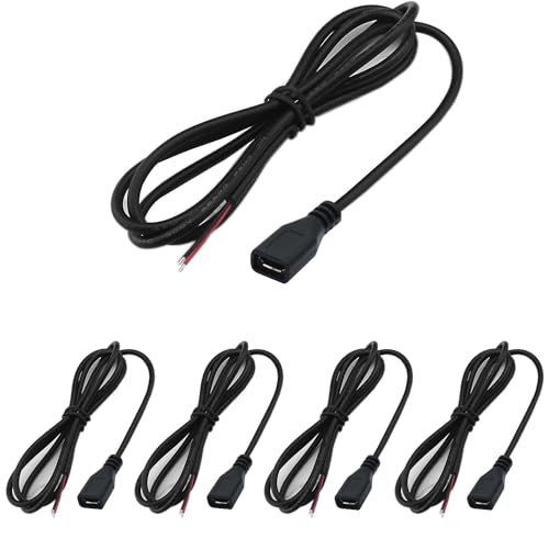 RUNCCI-YUN 5PCS Micro USB Buchse auf 2-poligen blankes Kabel,Micro USB Pigtail Kabel,22AWG 3A USB Buchse,2-adriges USB Verlängerungskabel,USB Buchse löten, für Heimwerker 100 cm/39,37 in von RUNCCI-YUN