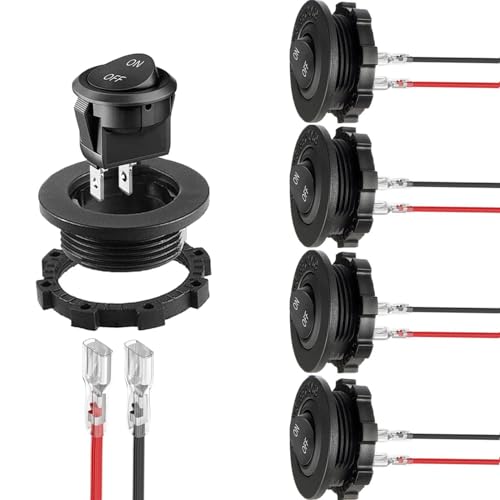 RUNCCI-YUN 5PCS Runde Wippschalter ON-OFF Kippschalter 12V KFZ Schalter SPST Mini Wippschalter 2-pin 10A 125V AC/20A 12V DC mit Schalter Panel für Motorrad, Limousine, Boot von RUNCCI-YUN