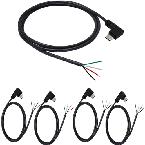 RUNCCI-YUN 5PCS USB C Stecker Kabel, 90 Grad,USB C stecker löten 28AWG 5 V/3 A 4-Draht USB C Verlängerungskabel für installierte USB-C-Geräte oder Ersatz-Reparatur-DIY-Kabel 100cm/39.37.84in von RUNCCI-YUN