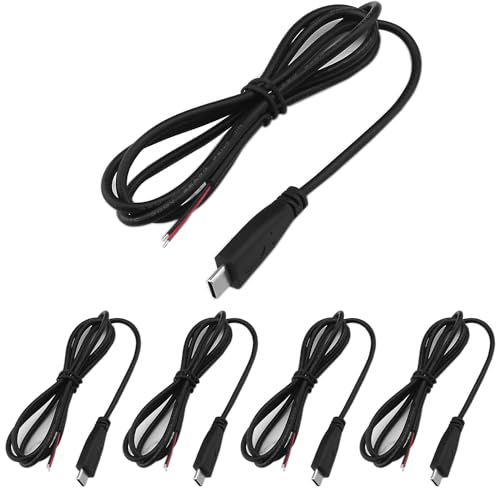 RUNCCI-YUN 5PCS USB C Stecker Kabel,USB C stecker löten 22AWG 5V 3A 2-Draht USB C Verlängerungskabel (1m/39.37inch) für Arduino, LED-Streifen von RUNCCI-YUN