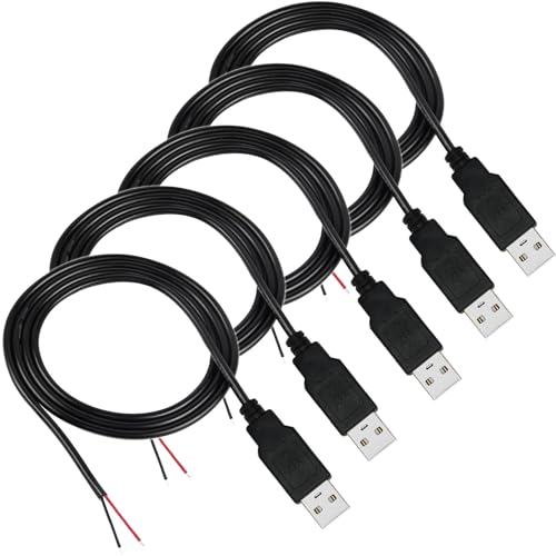 RUNCCI-YUN 5Pcs USB Pigtail Kabel,USB Stecker Lötbar 2pin,USB 2.0 Stecker Kabel für USB-Geräte installiert oder DIY ersetzen Reparatur -39.37 inch von RUNCCI-YUN