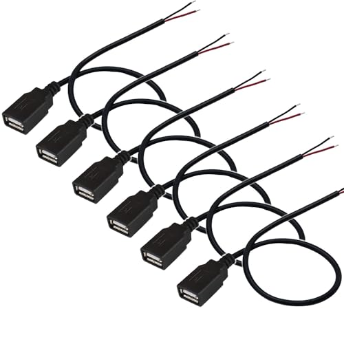 RUNCCI-YUN 6PCS USB Buchse 2 polig Kabel,USB Buchse Kabel,USB Buchse Lötbar, USB Pigtail Kabel,für USB-Geräte installiert oder DIY ersetzen Reparatur 0.3m/11.8 inch von RUNCCI-YUN