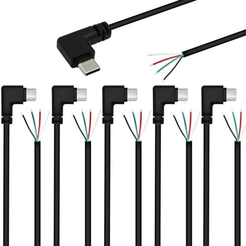 RUNCCI-YUN 6PCS USB C Stecker Kabel, 90 Grad,USB C stecker löten 28AWG 5 V/3 A 4-Draht USB C Verlängerungskabel für installierte USB-C-Geräte oder Ersatz-Reparatur-DIY-Kabel25cm/9.84in von RUNCCI-YUN