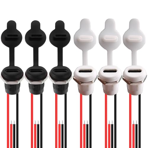 RUNCCI-YUN 6Pcs Wasserdichte USB-C Buchse 2-Draht Einbau Typ-C Buchse, USB-C Pigtail Kabel für Panelmontage mit Muttern, Sicherungsplatte, Staubkappe Schwarz und Weiß RUNCCI-YUN 6Pcs Wasserdichte USB-C Buchse 2-Draht Einbau Typ-C Buchse, USB-C Pigtail Kabel für Panelmontage mit Muttern, Sicherungsplatte, Staubkappe Schwarz und Weiß von RUNCCI-YUN