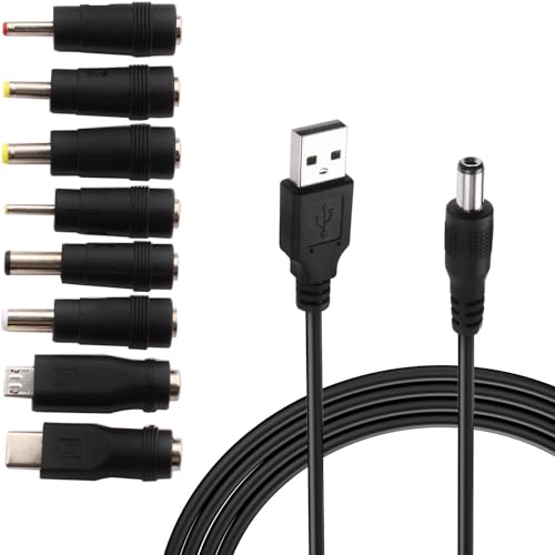 RUNCCI-YUN USB auf DC 5V Stecker Kabel,8 in 1 USB A auf Hohlstecker,DC Netzteil Adapter Kabel für Router, Mini-Lüfter, Lautsprecher und weitere 5-V-Geräte (1m, schwarz) von RUNCCI-YUN