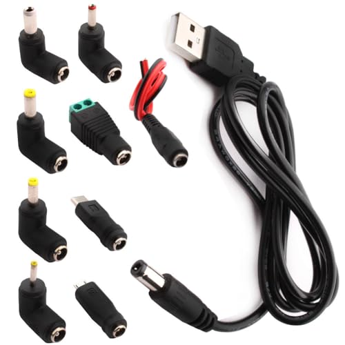 RUNCCI-YUN Universal USB auf DC 5V Stecker Kabel,9 in 1 USB A auf Hohlstecker,DC Netzteil Adapter Kabel für Router, Mini-Lüfter, Lautsprecher und weitere 5-V-Geräte (1m, schwarz) von RUNCCI-YUN
