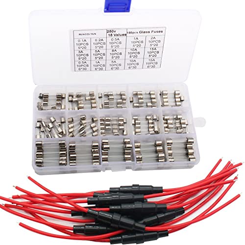 RUNCCI-YUN10 pcs 5 x 20 mm kfz sicherungshalter 12v AGC-Sicherungshalter, Inline-Schraub-Typ+Glassicherungen Kit 150 pcs 250V 0.1A,0.2A,0.5A,1A,2A,3A,5A,8A,10A,15A,5x20mm, 0.5A,1A,5A,10A,15A,6x30mm von RUNCCI-YUN