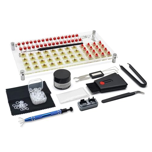 RUNJRX Acryl-Schmierstation für 32 Schalter, Tastatur-Schmierset, Schalteröffner, Schalter-Schmiermittel, Schalter-Abzieher, Schalter-Schmierwerkzeug für individuelle mechanische Tastatur (12 Stück) von RUNJRX KEYBOARD