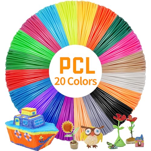 PCL 1,75 mm 3D Stift Filament 20 Farben Jede Farbe 5 m, Insgesamt 100 m 3D-Druckstift Zubehör, Helle Farben 3D Druck Stift Filament, Niedrige Temperatur Sicher Nachfüllen 3D Drucker Stift Filament von RUNQIN OUTDOOR