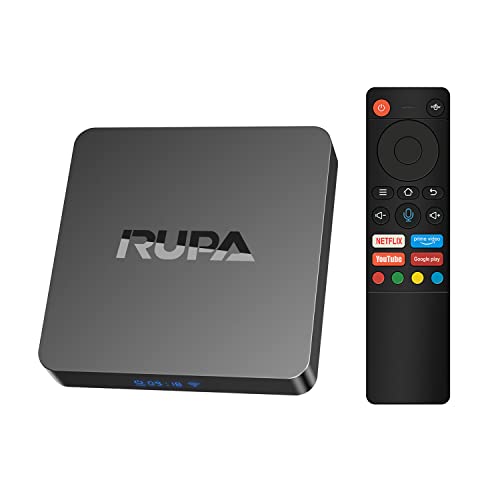 RUPA Android TV Box, TV Box 11.0 RAM 2GB ROM 16GB Amlogic S905Y4, Unterstützung 4K 3D BT4.0 Dual WiFi 2.4G/5G HDMI 100M Smart TV Box mit Sprachfernbedienung von RUPA