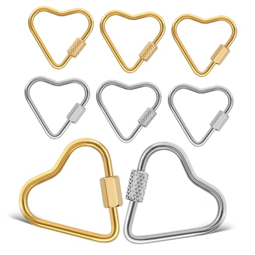 Kettengliedbügel, Edelstahl-Verriegelungskarabiner, 8 Stück Karabiner-Schlüsselanhänger-Anhänger, Ringaufhänger, Herzform, Verriegelungsclip, Schlüsselhalter-Anhänger Kettengliedbügel, Edelstahl-Verriegelungskarabiner, 8 Stück Karabiner-Schlüsselanhänger-Anhänger, Ringaufhänger, Herzform, Verriegelungsclip, Schlüsselhalter-Anhänger von RURUR