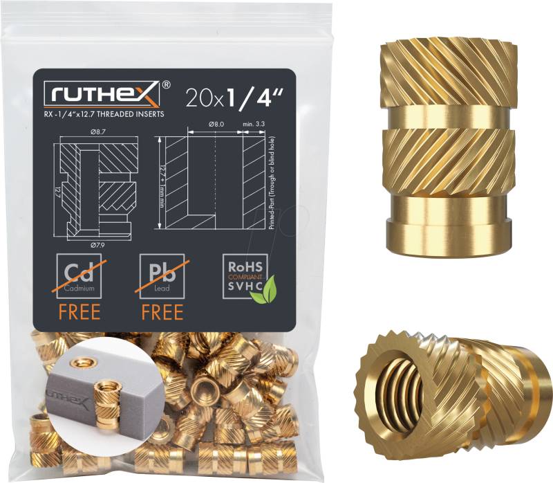 RX-1/4X127 - 3D Druck, Gewindeeinsätze, 1/4''x12,7, 20 Stück von RUTHEX