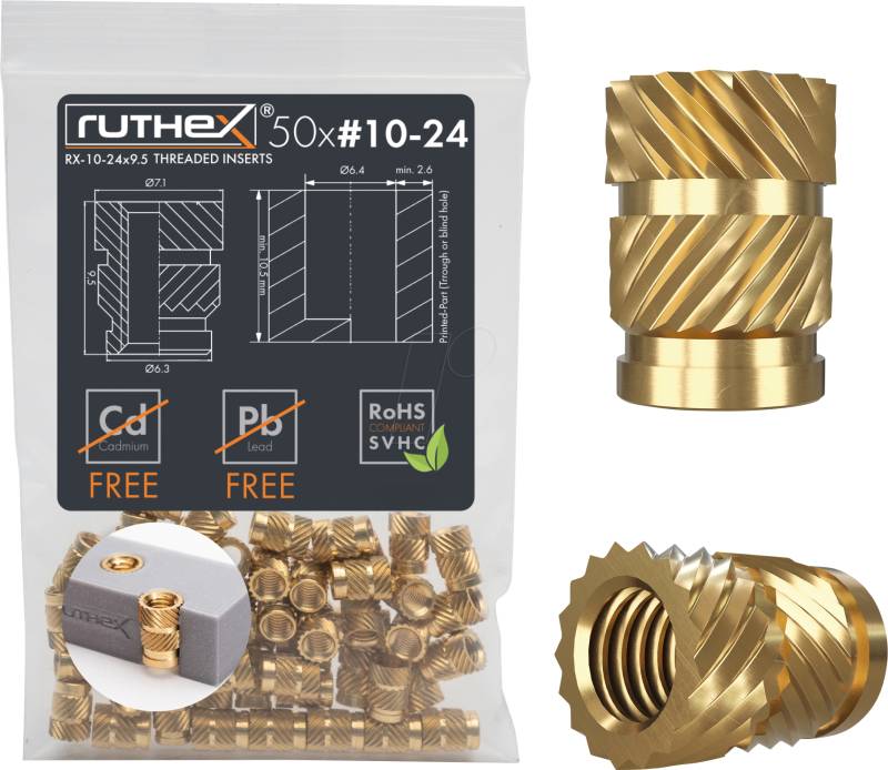 RX-10-24X9.5 - 3D Druck, Gewindeeinsätze, #10-24x9,5, 50 Stück von RUTHEX