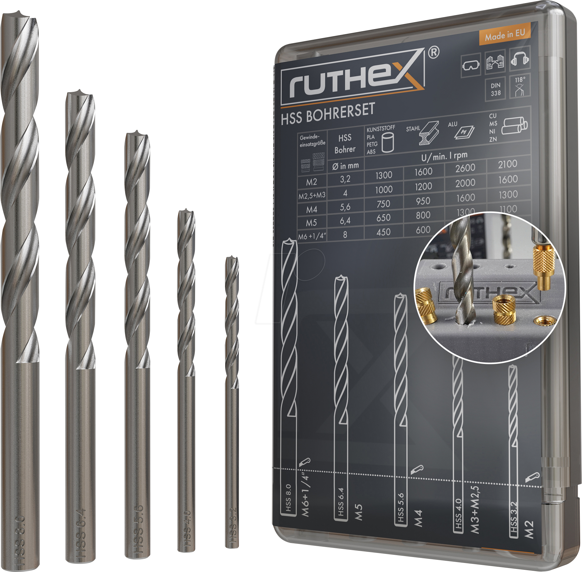 RX DRILL BIT SET - 3D Druck, Bohrersatz, 3,2/4,0/5,6/6,4/8,0 mm, 5 Stück von RUTHEX