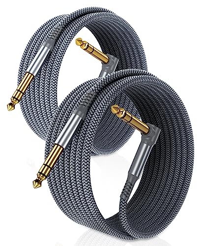 RUXELY 6.35mm TRS Gitarrenkabel 4.5M 2Stück,90 Grad 1/4" Stecker Stereo Instrumentaenkabel,6.3 Klinke Guitar Cable,Symmetrische Audiokabel für E-Gitarre,Bässe,Tastaturen,Verstärker,Amp,Lautsprecher von RUXELY