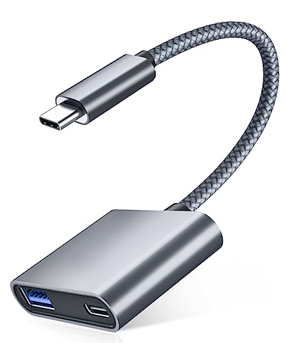 RUXELY USB-C OTG Adapter mit 60W PD Ladeanschluss,2 in 1 Typ C auf USB 3.0 Buchse Ladegerät Splitter Hub,Thunderbolt 3 für Google TV Chromecast,MacBook,iPad 9 Air 5,Galaxy Z Flip5,Fold5,A54 von RUXELY