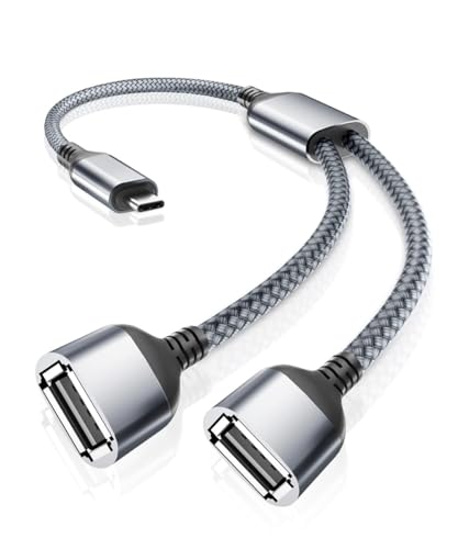 RUXELY USB C Stecker zu Dual USB Buchse Kabel Adapter 0.3M,Thunderbolt 3 to Doppel Typ A 2.0 OTG Lade Splitter,Port Extender Power Verteiler Für iPhone 16 16e 15,iPad Air 5,Samsung Galaxy S25 S24 S23 von RUXELY