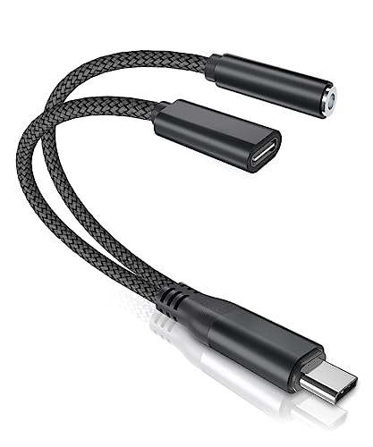 RUXELY USB Typ C zu 3,5mm Kopfhörer Adapter mit Ladebuchse,2 in 1 DAC 1/8" Klinke Audio Aux Adapter und Laden für iPad 10 11 Air 4 5 Mini 6,Samsung Galaxy ab S9 Ultra,Tab S9+,Tab S9,A60,Note 20 Ultra von RUXELY