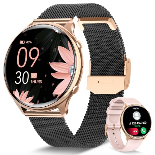 RUXINGX Smartwatch Damen mit Telefonfunktion, HD Voll Touchscreen, Fitness Tracker mit 120 Sport SpO2 Pulsuhr Schlafmonitor Menstruationszyklus, Armbanduhr für iOS Android Schwarz Roségold RUXINGX Smartwatch Damen mit Telefonfunktion, HD Voll Touchscreen, Fitness Tracker mit 120 Sport SpO2 Pulsuhr Schlafmonitor Menstruationszyklus, Armbanduhr für iOS Android Schwarz Roségold von RUXINGX