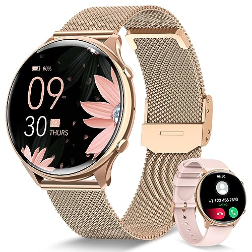 RUXINGX Smartwatch Damen mit Telefonfunktion, HD Voll Touchscreen, Fitness Tracker mit 120 Sportmodi SpO2 Pulsuhr Schlafmonitor Menstruationszyklus, Armbanduhr für iOS Android Roségold von RUXINGX