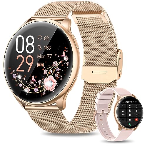 RUXINGX Smartwatch Damen mit Telefonfunktion 1.32" HD Voll Touch Screen, Armbanduhr mit SpO2 Pulsuhr Menstruationszyklus Schlafmonitor Schrittzähler Kalorien Fitness Tracker IP68 iOS Android Roségold von RUXINGX