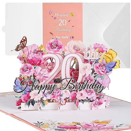 20. Geburtstagskarte 3D Pop Up Karte Geburtstag Grußkarten Deko 20. Geburtstagskarten mit Umschlag Karte zum 20. Hochzeitstag Geburtstag für Frauen Männer Mädchen Junge Romantik Geschenk-Karte (20) von RVLZKCPG