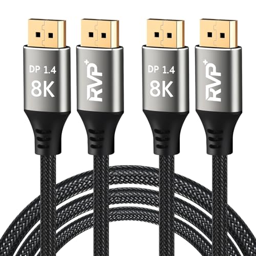 RVP+ 8K DisplayPort-Kabel DP auf DP1.4 Kabel (32,4 Gbit/s, 2er-Pack, 1,8 m), unterstützt 8K bei 60 Hz und 4K bei 144 Hz, ultradünn, flexibel, Schwarz von RVP+