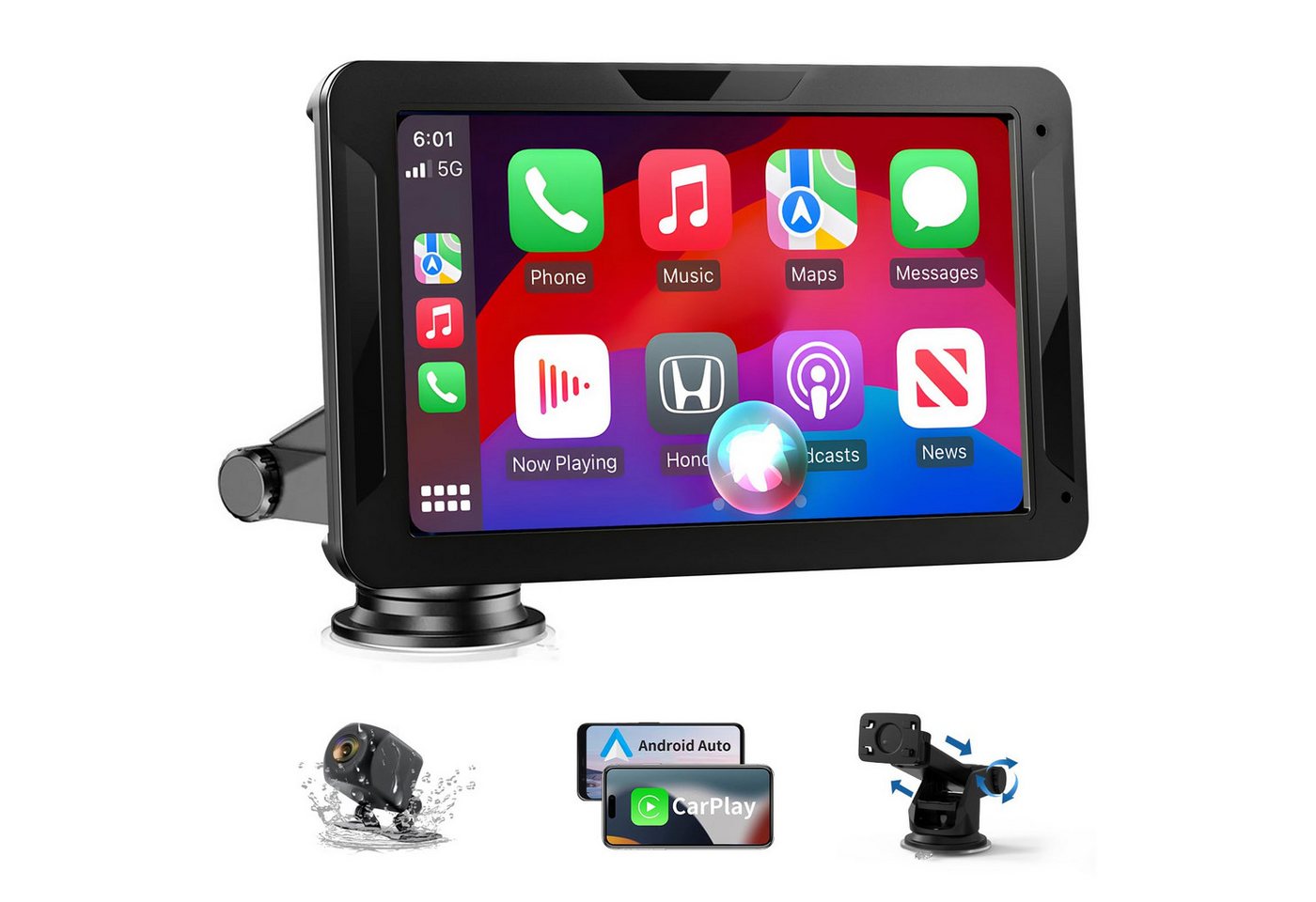 RWEUOQ 7Zoll IPS Carplay Display Touchscreen Player GPS Navi Navigationsgerät Navigationsgerät (Unterstützung von Video-Casting/Bluetooth/FM Transmitter/Voice Control) von RWEUOQ