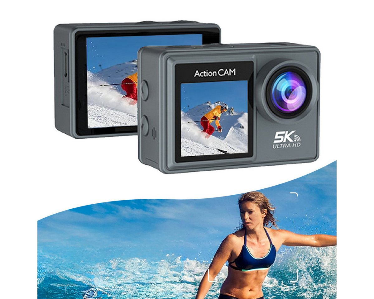 RWEUOQ Action-Cam 5K SportKamera Wasserdichte, mit drahtloser Fernbedienung Action Cam (mit wasserdichtem Gehäuse, Doppeltes Touchscreen-Design, EIS 6-Achsen-Stabilisierungstechnologie, Instant Share Funktion) RWEUOQ Action-Cam 5K SportKamera Wasserdichte, mit drahtloser Fernbedienung Action Cam (mit wasserdichtem Gehäuse, Doppeltes Touchscreen-Design, EIS 6-Achsen-Stabilisierungstechnologie, Instant Share Funktion) von RWEUOQ